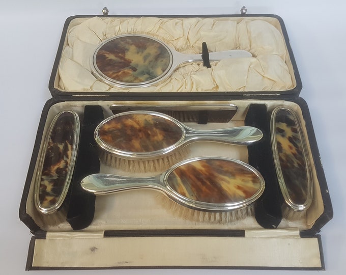 Art Deco Vanity Set, Vintage Silver Plate Vanity Set, Faux