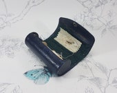 Vintage leather sewing etui, blue leather sewing case, small leather travel sewing case, collectable vintage sewing accessories