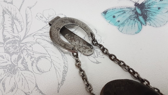 Antique Leather Chatelaine Spectacles Case: Velve… - image 4