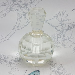 Vintage faceted glass perfume bottle, spherical faceted glass perfume flacon, twentieth century glass perfume bottle with dabber