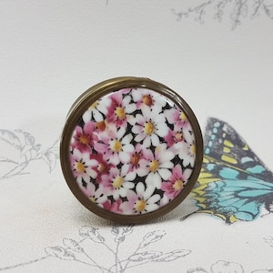 Art Deco Floral Taschenspiegel: Kleiner Vintage Messing Spiegel