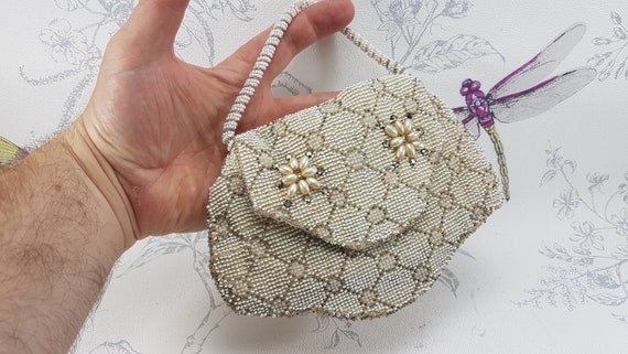 Vintage clutch bag, mid-century beaded evening ba… - image 4