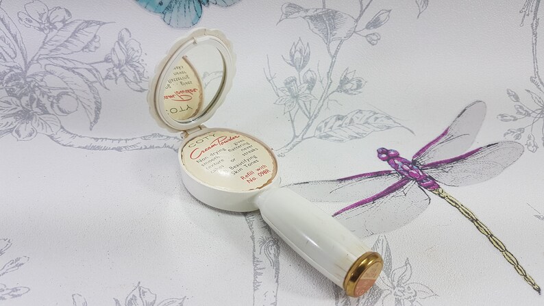 French vintage vanity mirror lipstick holder Vintage Coty Cream Powder compact mirror with lipstick holder