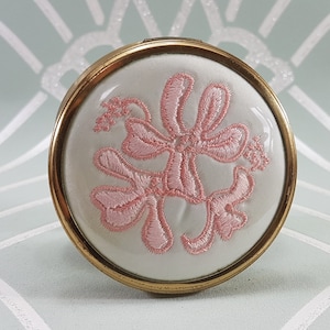 Vintage Petit Point Compact Mirror: Pink Floral Powder Compact