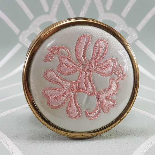 Vintage compact mirror, petit point compact, retro powder compact, pink floral compact mirror, unique vintage gifts for her