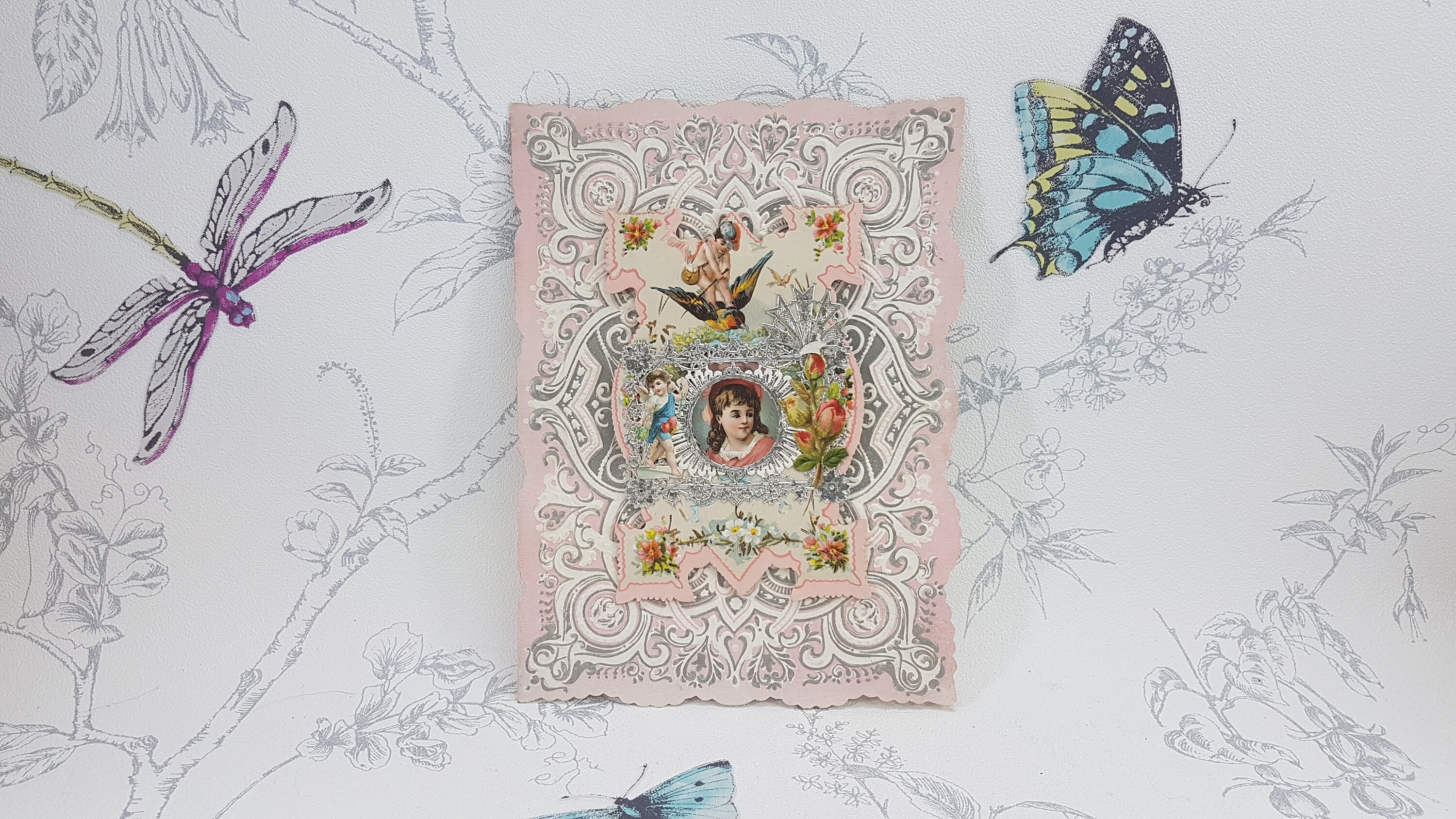 Victorian embossed greeting card, Victorian ephemera, antique Victorian Valentine's card, handmade antique Victorian romantic card