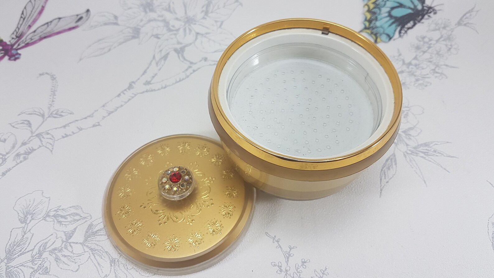 Vintage Music Box Powder Bowl With Rhinestone Jewelled Lid Etsy UK
