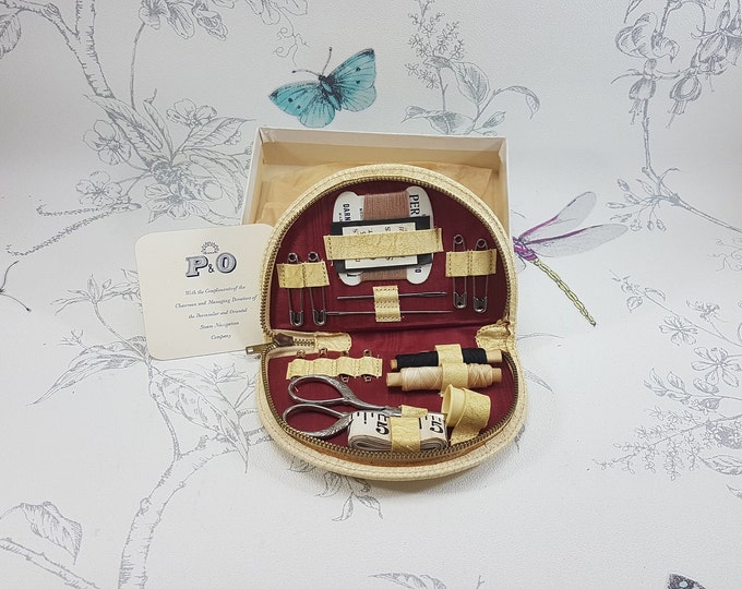 Vintage Sewing Case, Folding Leather Needle Case, P&O Sewing Set in