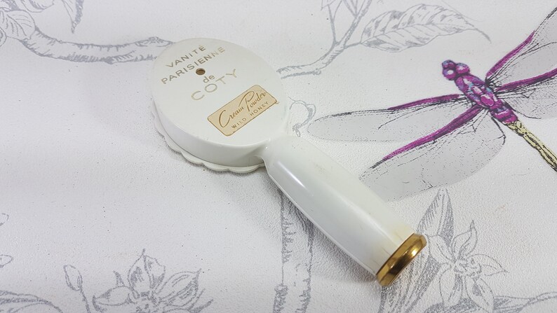 French vintage vanity mirror lipstick holder Vintage Coty Cream Powder compact mirror with lipstick holder