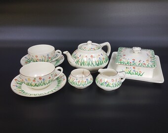 Vintage tea set for two, Crown Ducal tea set with butter dish