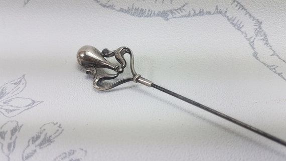 Art Nouveau sterling silver hat pin, antique silve