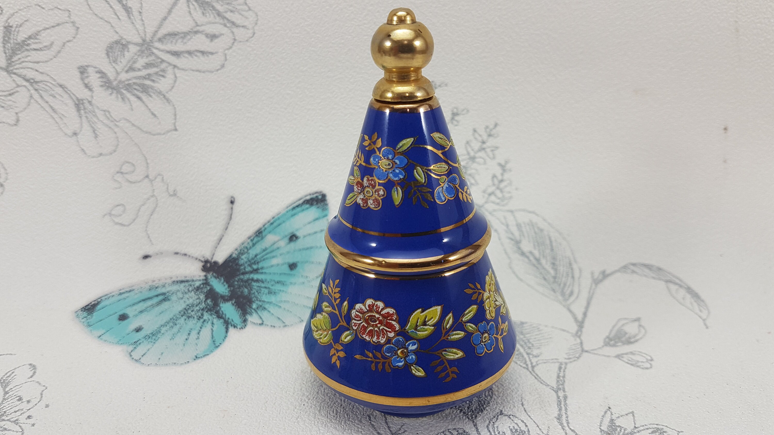 アンティーク 花柄陶器香水瓶セット ヴィンテージ磁器の無垢香水瓶、青い花柄セラミックとダッバー - Etsy 日本
