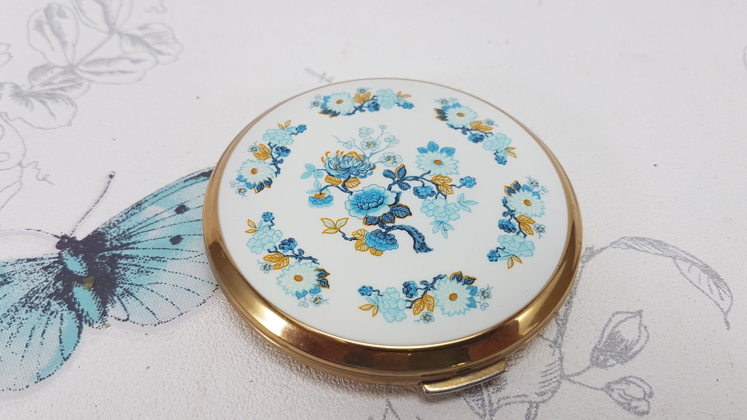 Vintage Stratton Blue Flowers Compact Mirror Vintage Stratton - Etsy UK