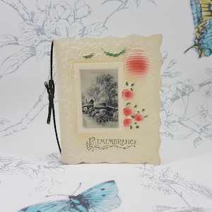 Carte de voeux de Noël vintage, carte de Noël antique, carte de Noël en relief avec rehauts peints à la main, pensées amicales