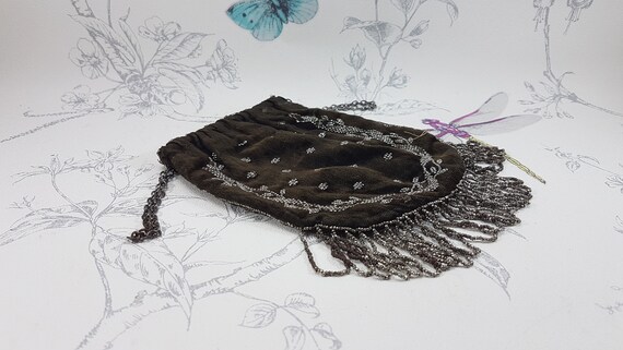 Antique velvet evening bag, cut steel beaded clut… - image 3