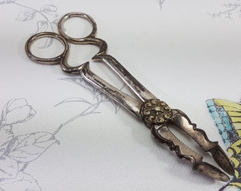 アンティークのビクトリア朝様式の銀メッキ製シュガートング：はさみ