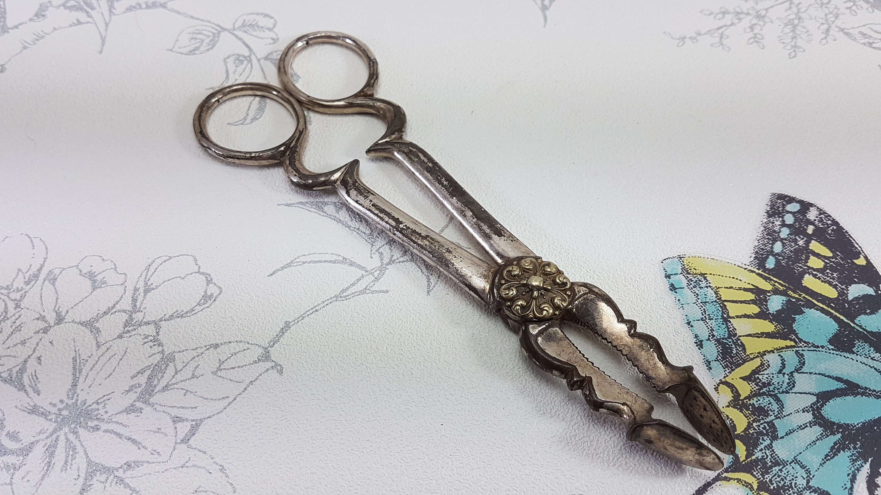 アンティークのビクトリア朝様式の銀メッキ製シュガートング：はさみ