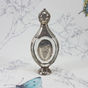 Antique Dutch Cut Glass Perfume Bottle with Silver Overlay