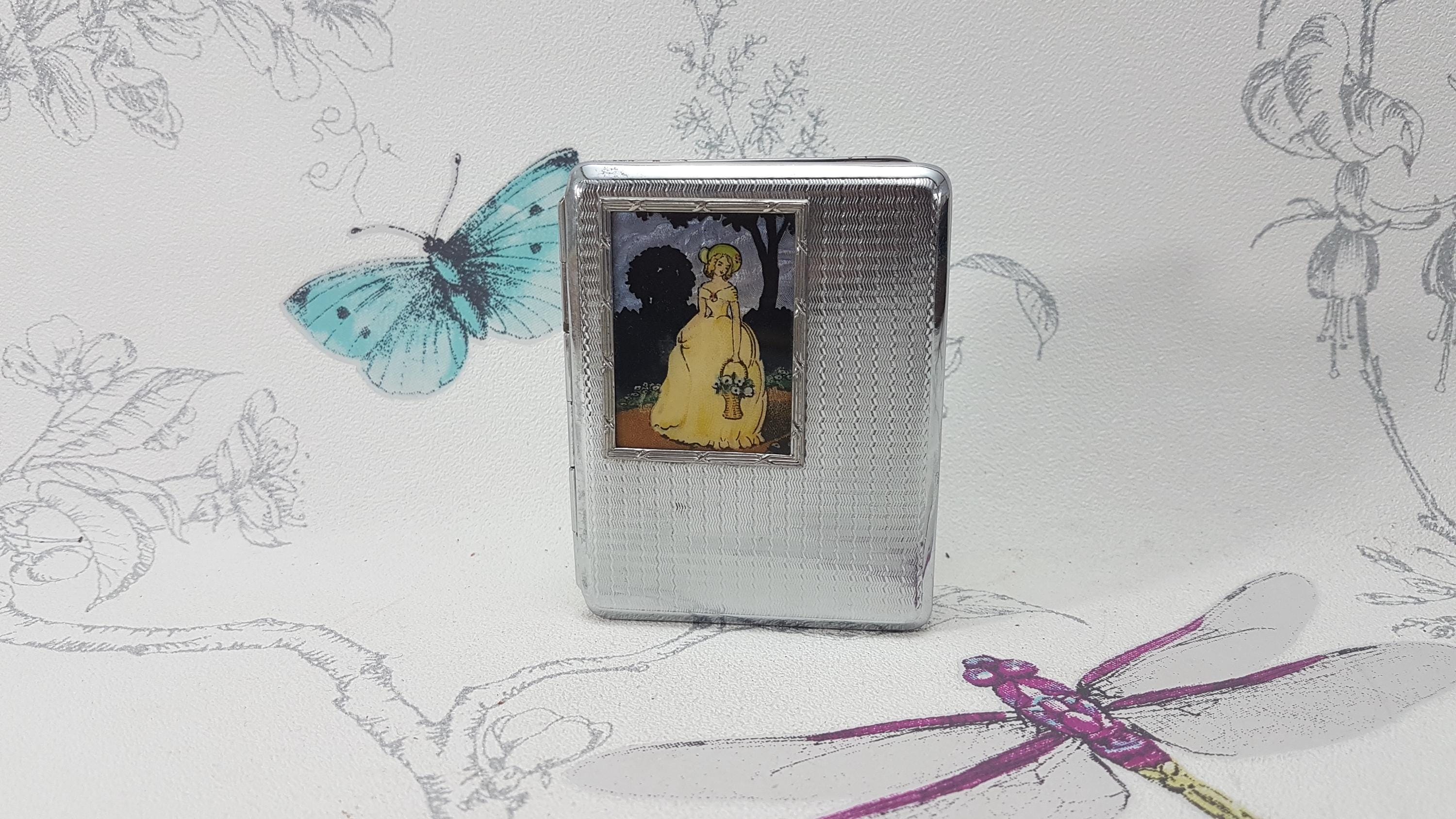 gwenda cigarette case Vintage Gwenda Cigarette Case, Art Deco Crinoline Lady, Chrome Card Case