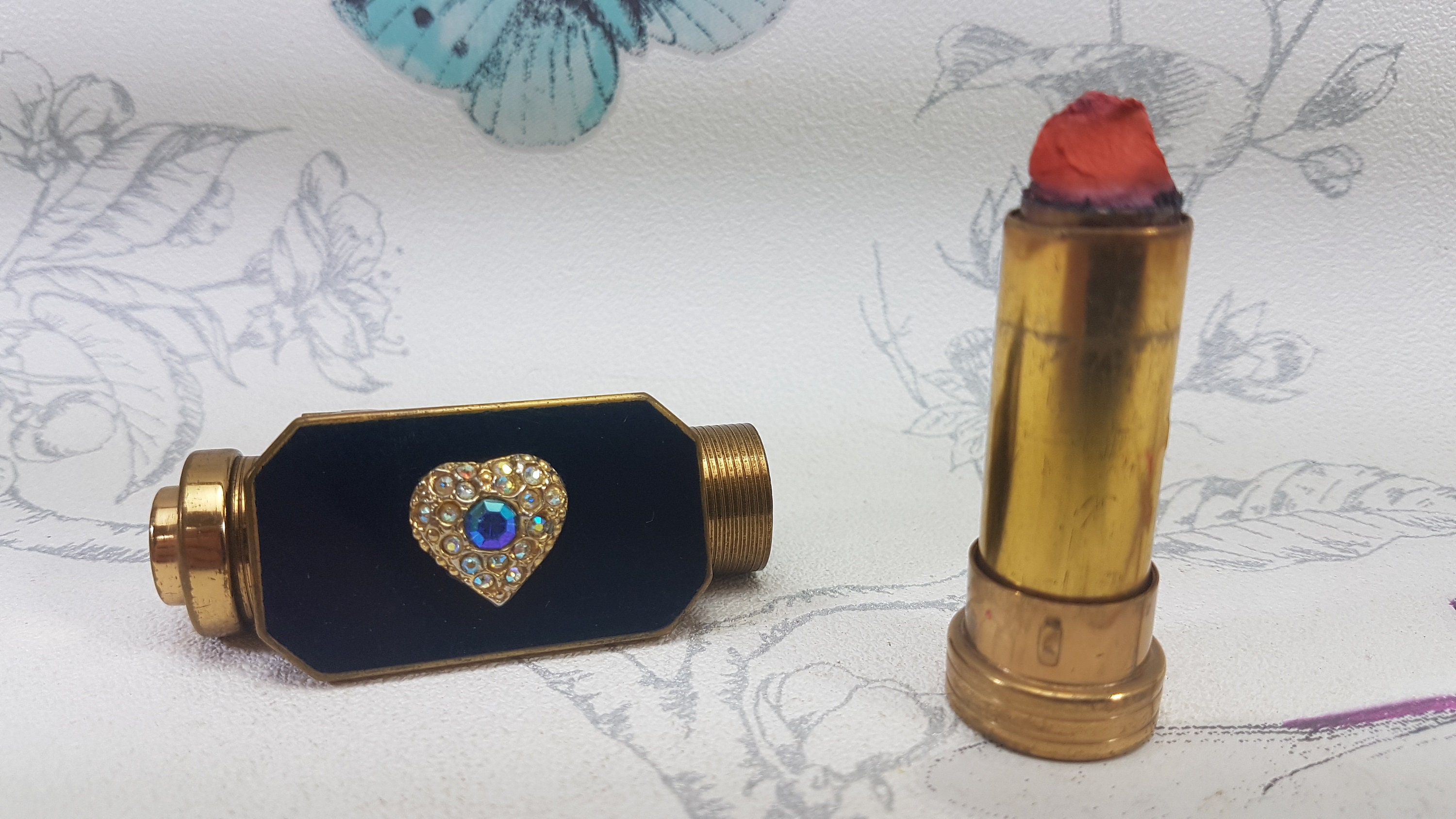 Vintage rhinestone lipstick case folding mirror lipstick case Etsy
