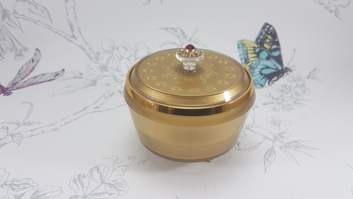 Vintage Music Box Powder Bowl With Rhinestone Jewelled Lid Etsy UK