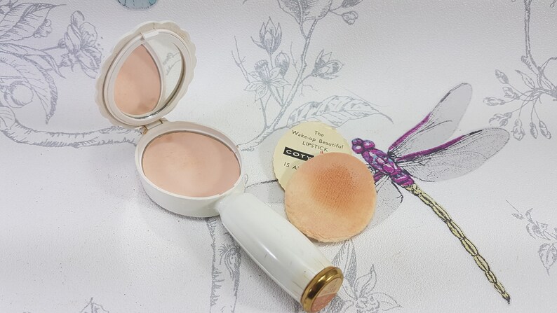 French vintage vanity mirror lipstick holder Vintage Coty Cream Powder compact mirror with lipstick holder