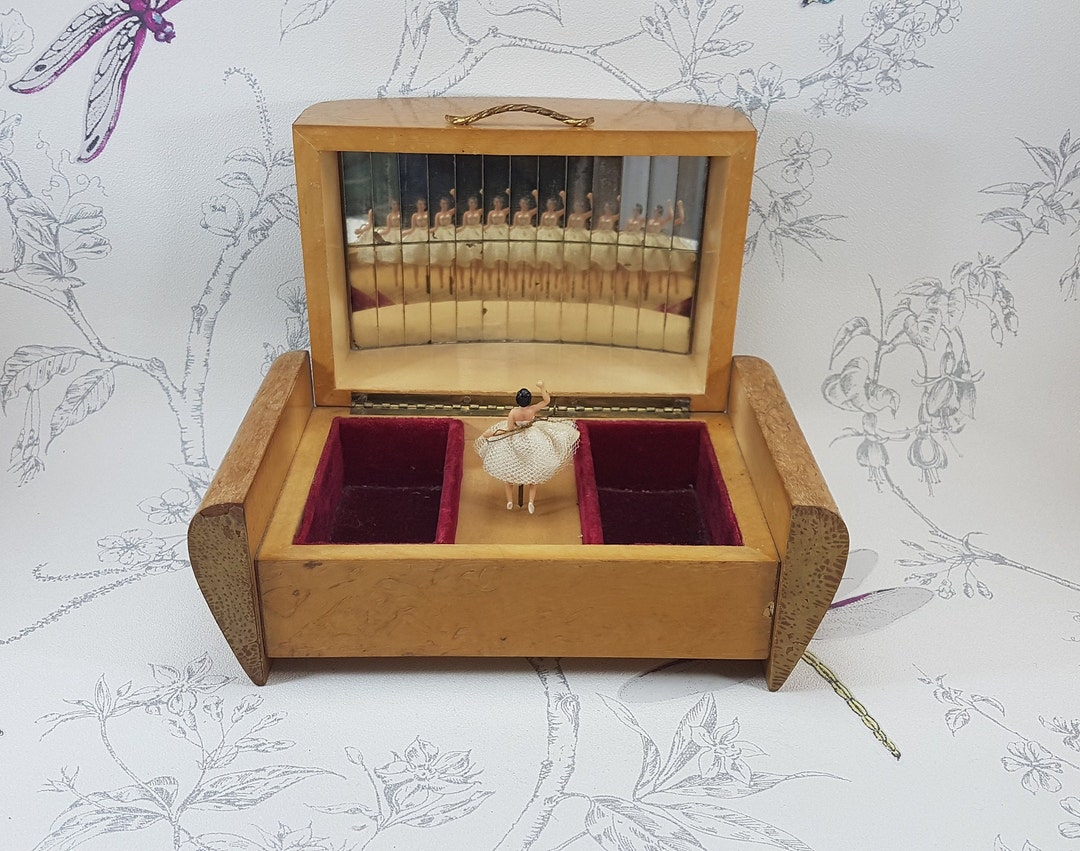 Art Deco Jewellery Box, Musical Jewelry Box, Vintage Wooden Trinket Box, Art Deco Mirrored
