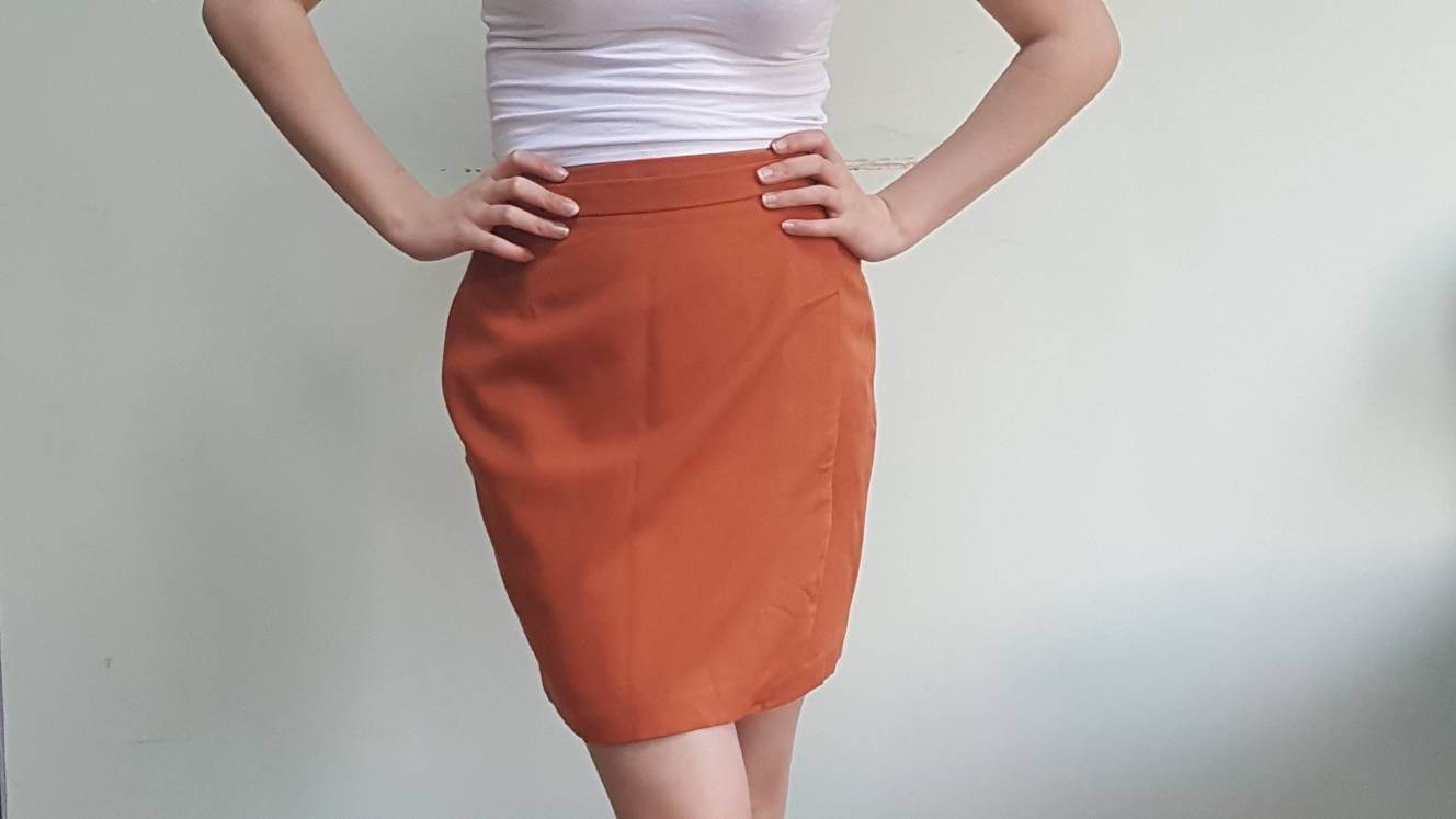 Image of Vintage S Wrap Skirt, Smart Classic Wrap-Over Orange Retro Skirt