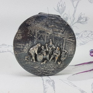 Vintage silver plate powder compact, Hans Jensen marked H.J. Plet, Danish silver plate compact mirror, collectable vintage compact