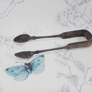 Victorian Sterling Silver Sugar Tongs: Ornate Gothic Design, 1841