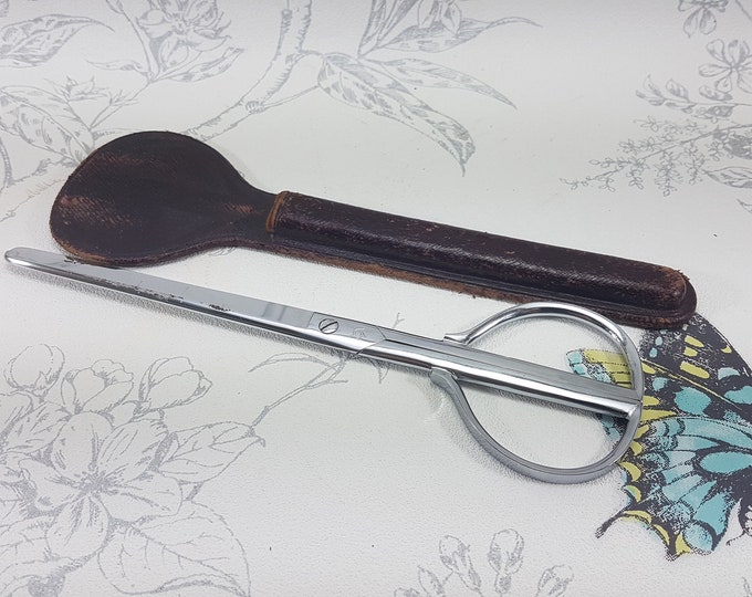 Vintage Scissors, Large Long Blade Scissors in Hard Leather Case ...