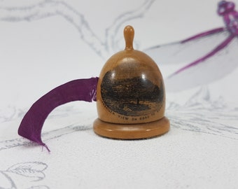 Victorian Mauchline Ware Sewing Tape Measure: Llangollen View, Antique Needlework Tool