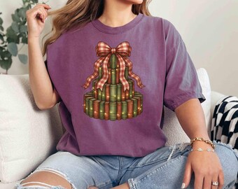 Book Christmas Tree PNG: Plaid Bow, Library Decor (Digital Download)