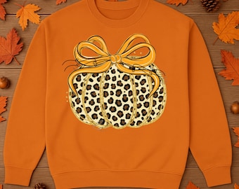 Leopard Print Pumpkin PNG: Glitter Bow Fall Sublimation (Digital Download