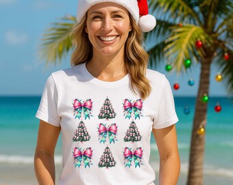 Pink Christmas Tree & Bows PNG: Pastel Holiday Clipart (Digital Download)