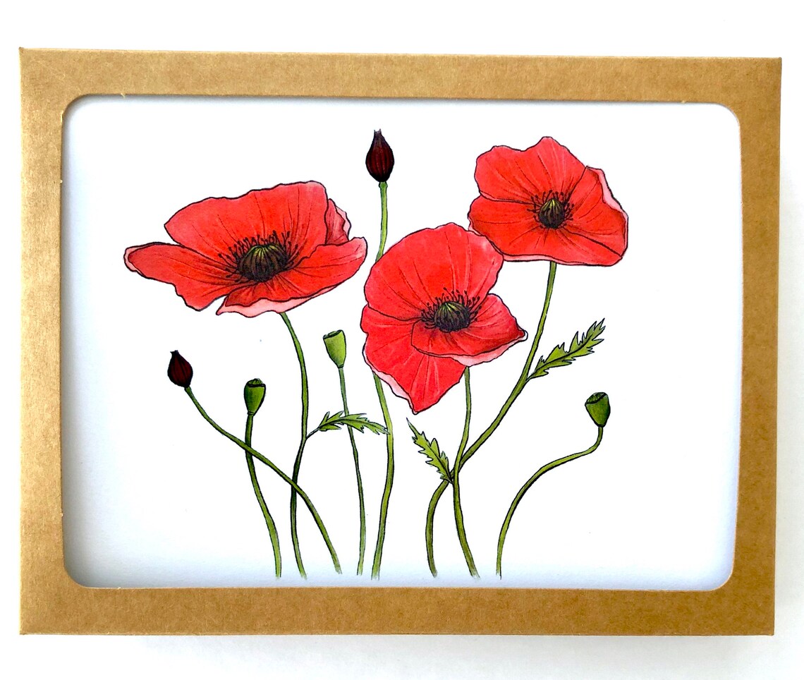 Poppy Notecards Floral Stationary Flower Card Set Etsy