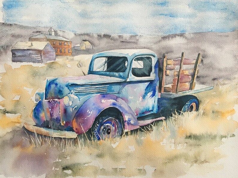 Rusty Old Truck Watercolor Print By Tracy Tekverk Etsy - image 0
