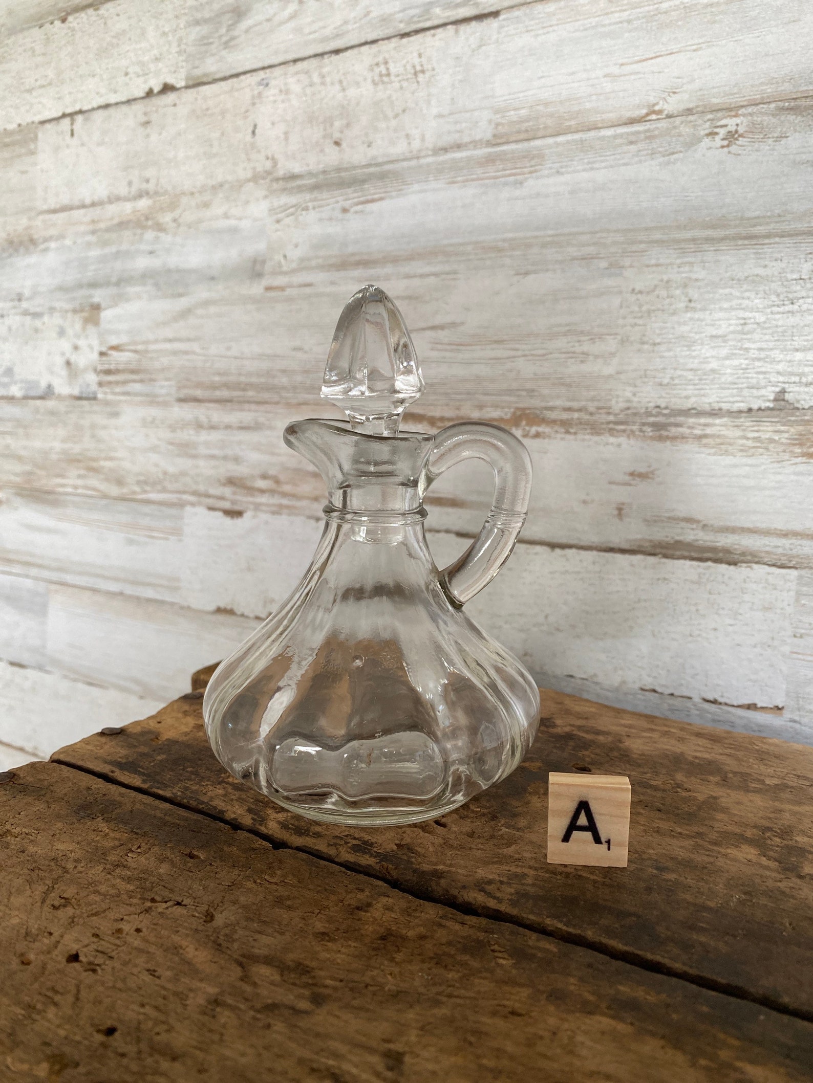 Oil and Vinegar Cruet Vintage Clear Glass Lid Stopper Antique Etsy