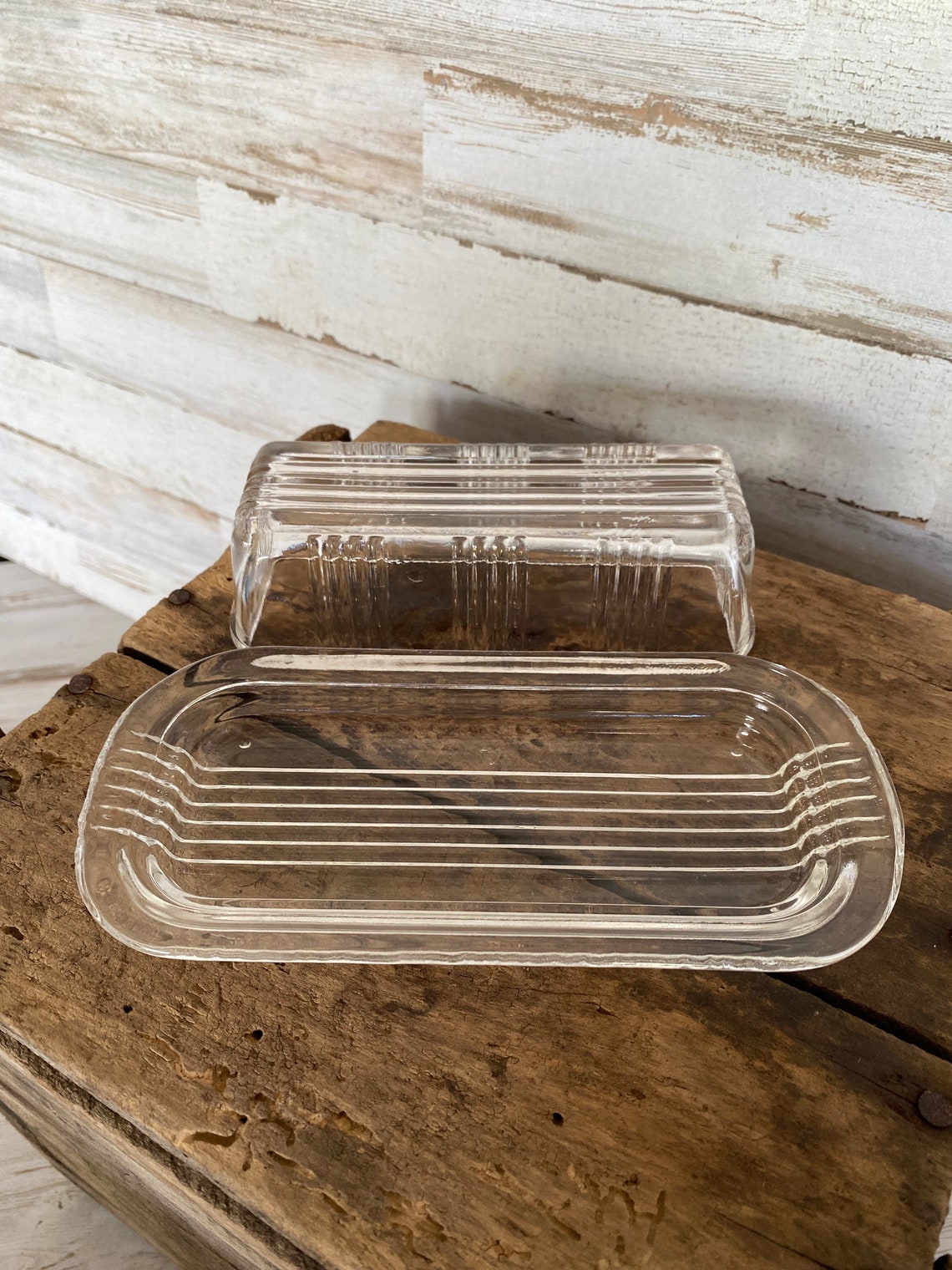 Federal Glass Butter Dish with Lid Clear Ribbed Depression Etsy