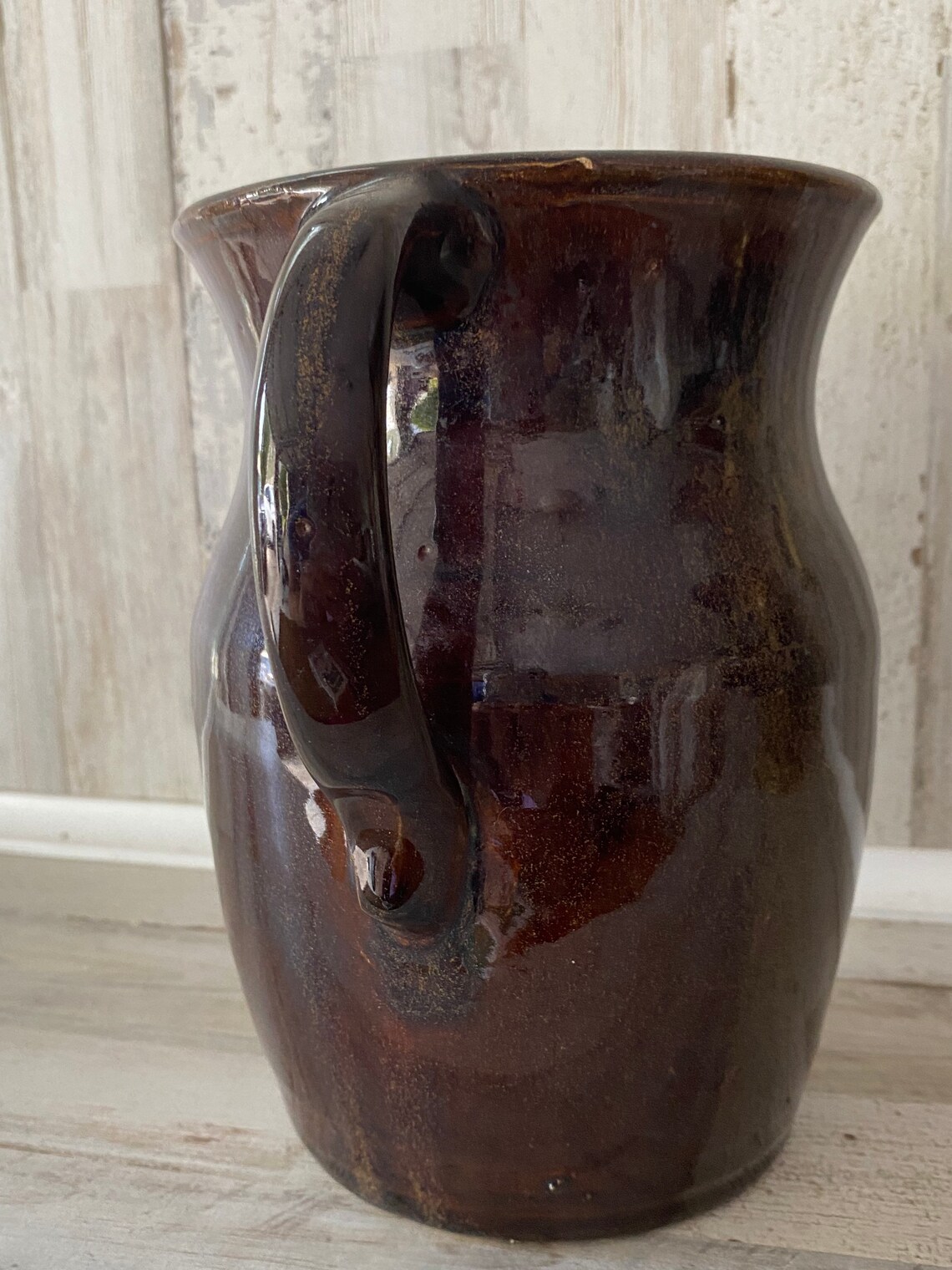 Antique Brown Glaze Stoneware Pitcher Rustic Primitive Kitchen Etsy