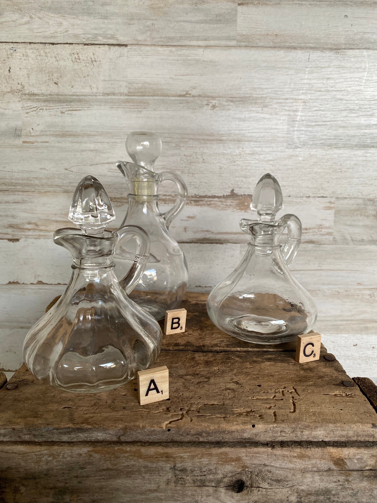 Oil and Vinegar Cruet Vintage Clear Glass Lid Stopper Antique Etsy