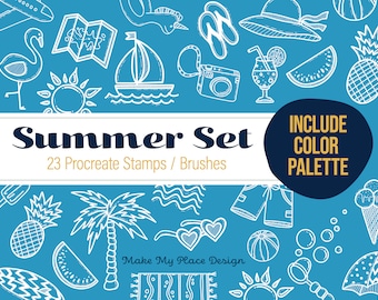 Summer Beach Sun Fun brushes Procreate - procreate camping stamps, procreate doodle stamps, procreate wander lust stamps