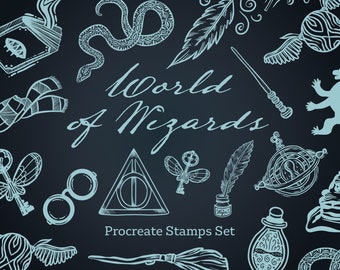 Magic Wizards School brushes Procreate -  zodiac astrology poison snake Stamps digital for iPad