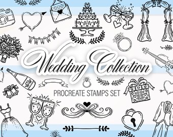 Wedding heart Elements Decor brushes Procreate - Stamps digital for iPad, procreate stamps, procreate doodle stamps