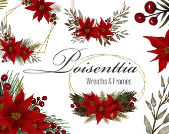 Christmas wreath Poinsettia DIY stationery Holly Jolly Clip Art poinsettia wreath download