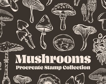Mushrooms autumn brushes Procreate - procreate camping stamps, procreate doodle stamps, procreate magic mushrooms, autumn decor,  autumn
