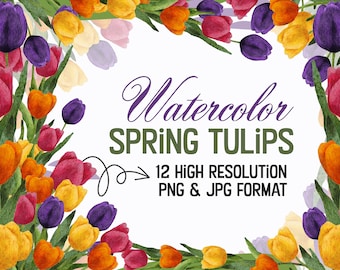 Tulips watercolors garden spring PNG clipart, flowers watercolor tulip download bridal shower invitation