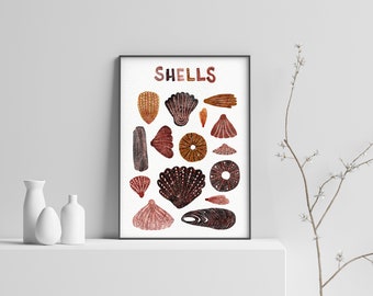 Sea shells watercolor paintings Watercolor Shells poster printable A4 sunrise shells, watercolor beach clipart,  sea shell clipart, download