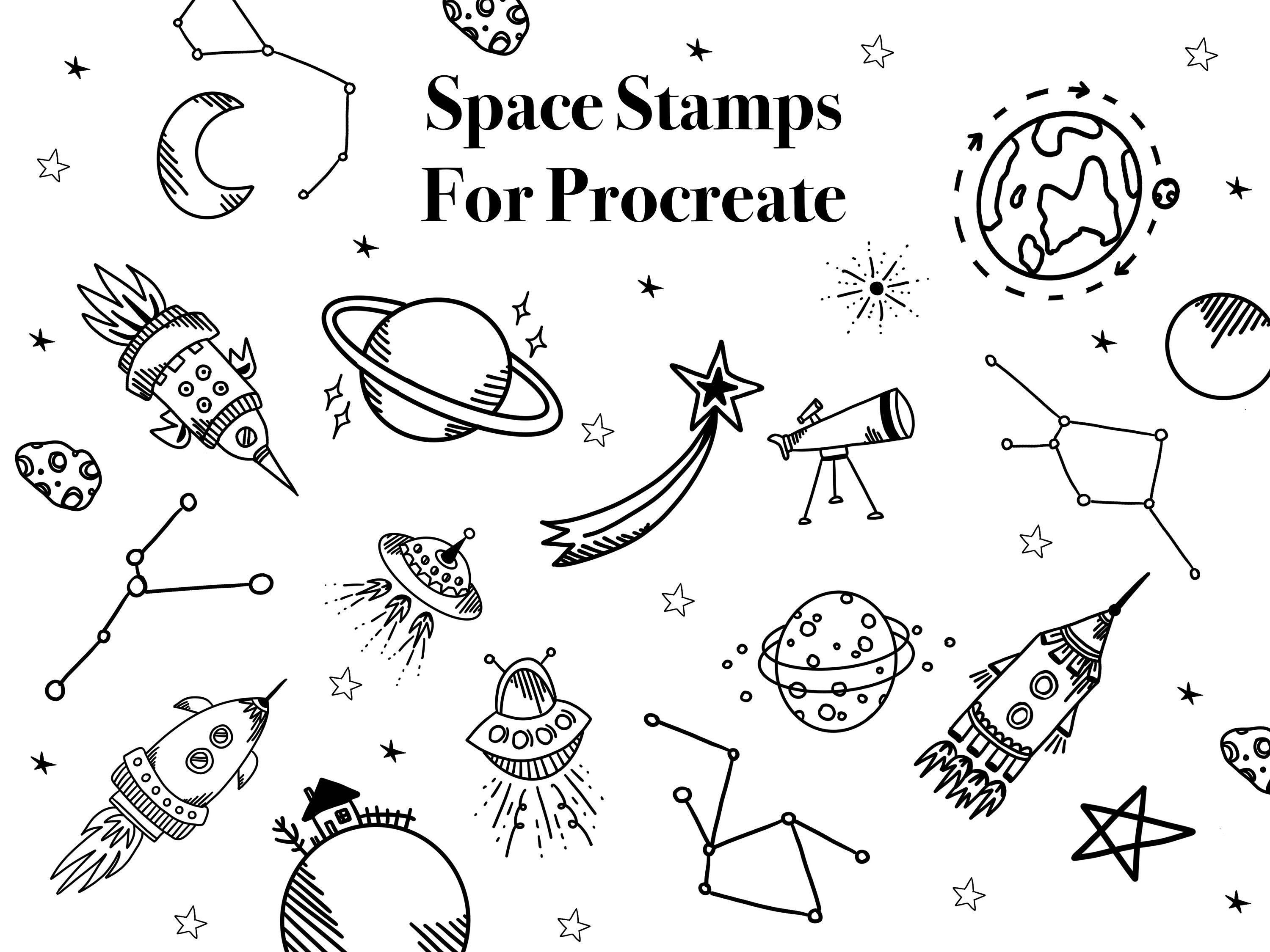 Procreate Stamps Space Brushes Digital iPad Illustration Rocket ...