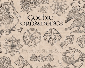 Ghotic Symbols dragons leaves ornaments brushes Procreate -  Stamps digital for iPad